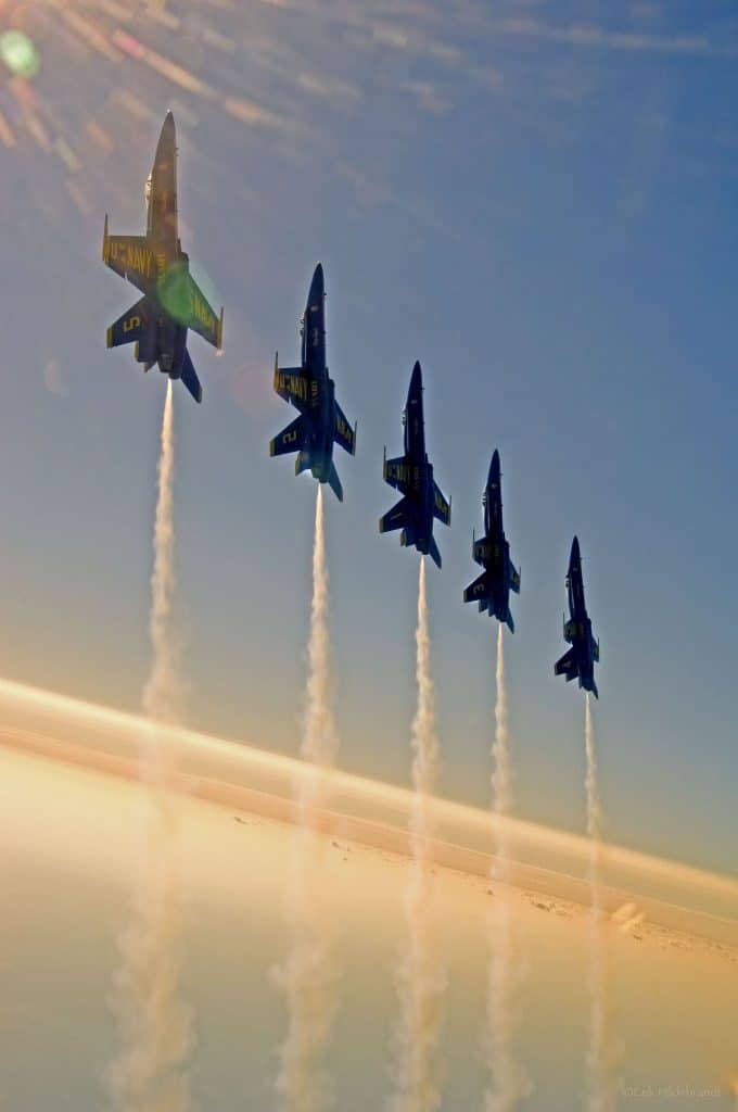 Silhouette of 3 Blue Angel jets