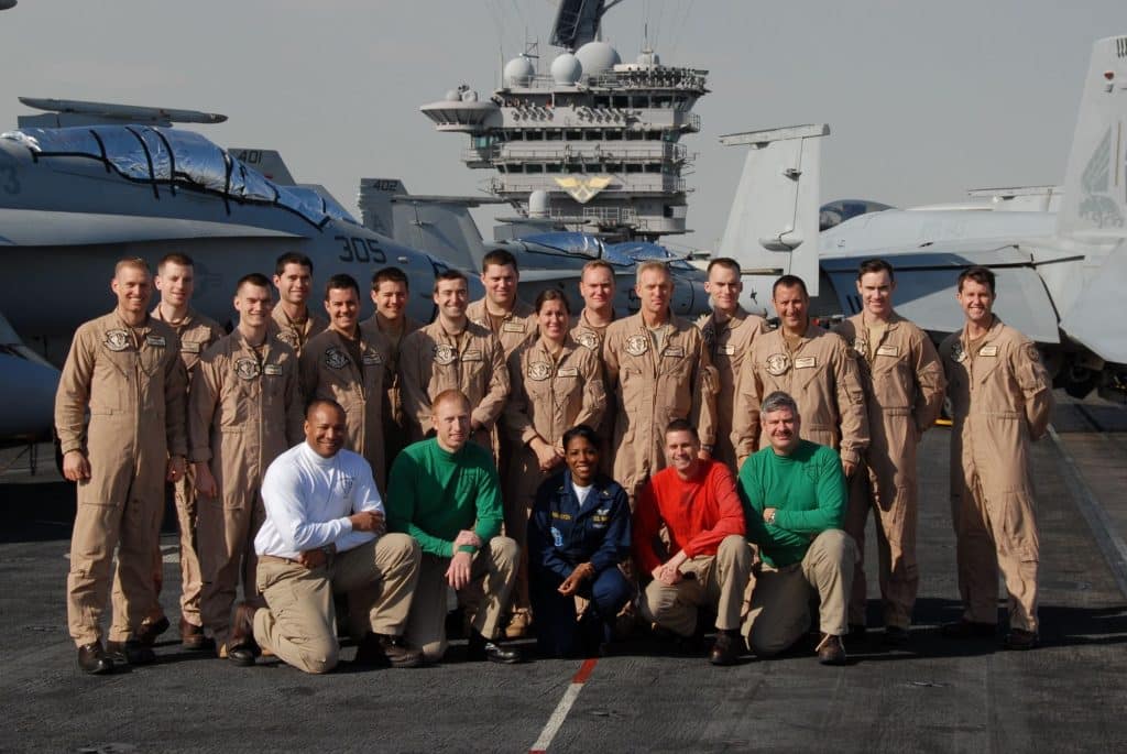 Navy crew aboard a US Aircraft carrier