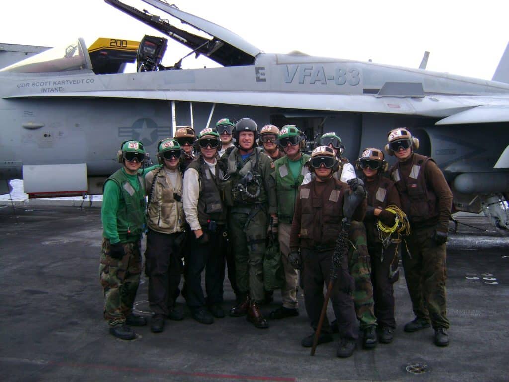 Scott Kartvedt with a fighter jet team