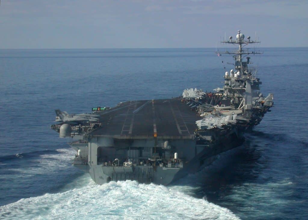 Areal view of an aircraft carrier