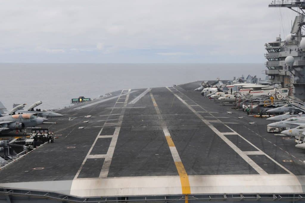 View of the runway on an aircraft carrier