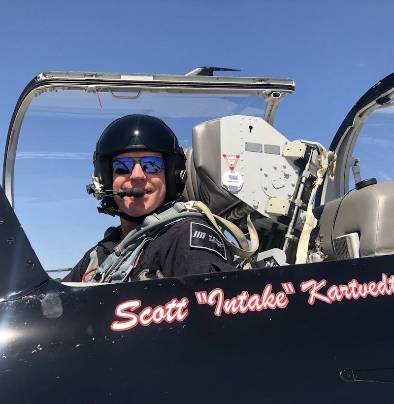 Scott "Intake" Kartvedt in the open cockpit